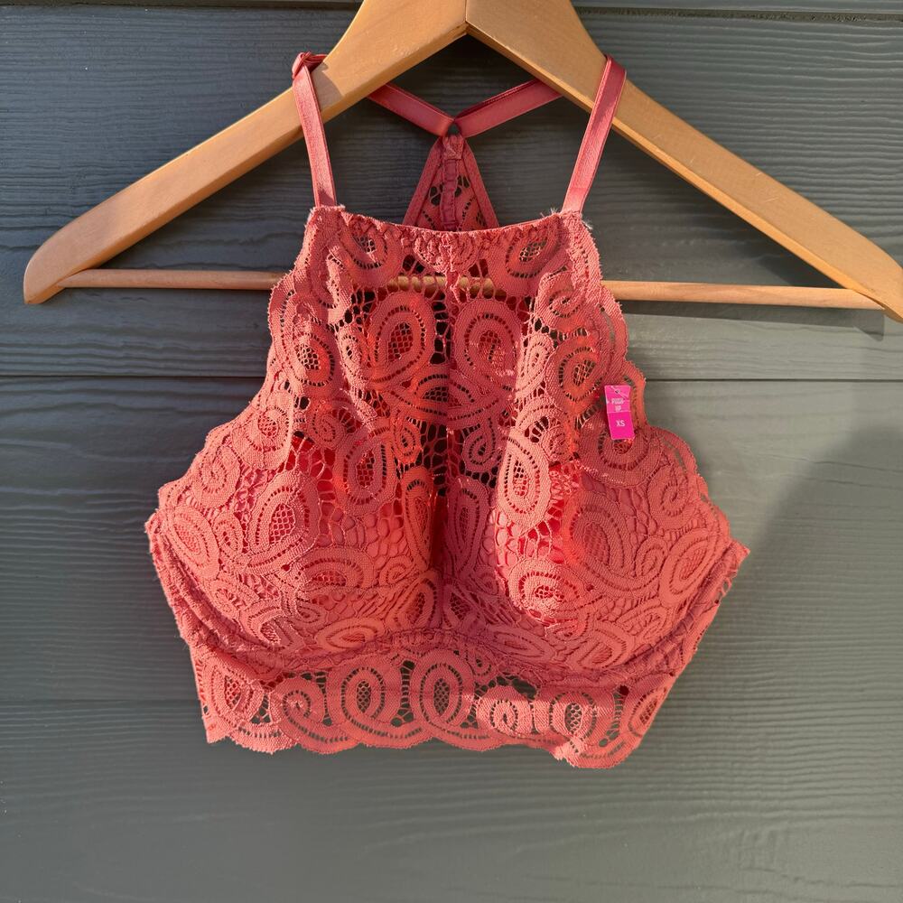 Victoria’s Secret PINK high neck lace bralette push up coral XS